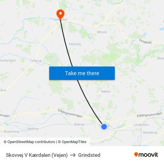 Skovvej V Kærdalen (Vejen) to Grindsted map