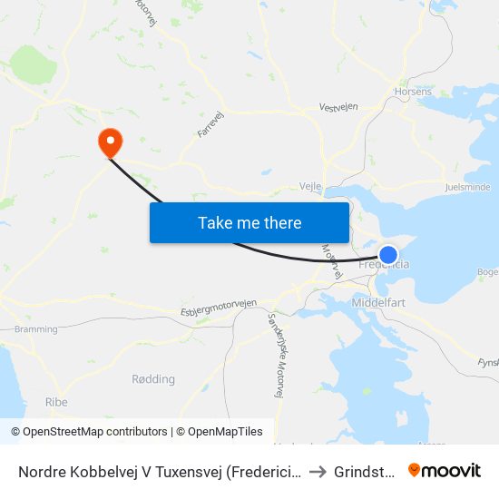 Nordre Kobbelvej V Tuxensvej (Fredericia) to Grindsted map