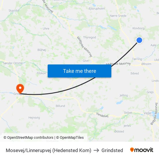 Mosevej/Linnerupvej (Hedensted Kom) to Grindsted map