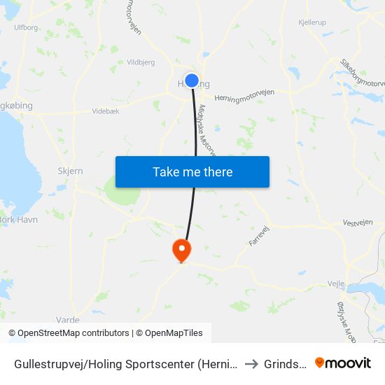 Gullestrupvej/Holing Sportscenter (Herning Kom) to Grindsted map