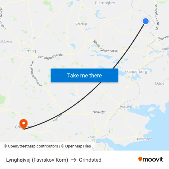 Lynghøjvej (Favrskov Kom) to Grindsted map