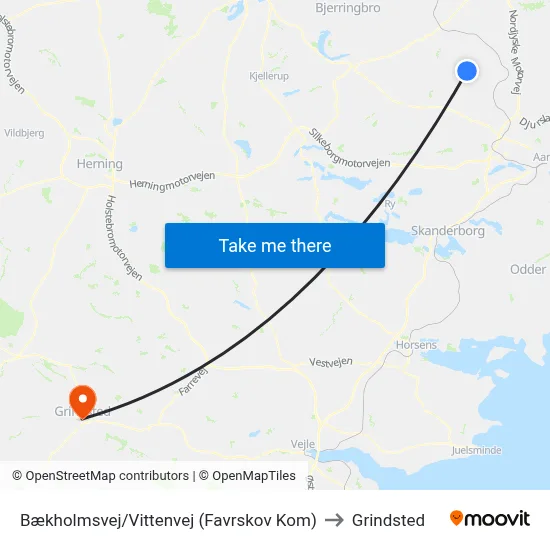 Bækholmsvej/Vittenvej (Favrskov Kom) to Grindsted map