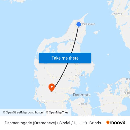 Danmarksgade (Oremosevej / Sindal / Hjørring K.) to Grindsted map