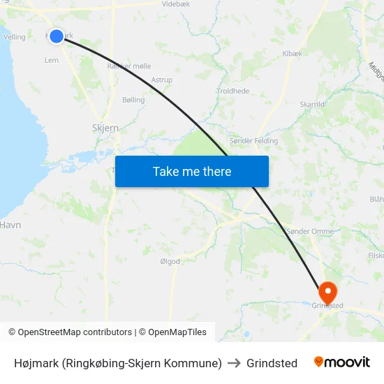 Højmark (Ringkøbing-Skjern Kommune) to Grindsted map