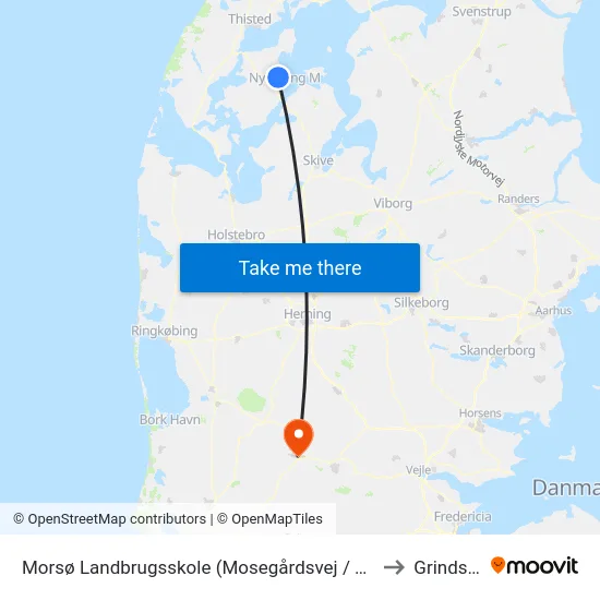 Morsø Landbrugsskole (Mosegårdsvej / Vodstrup) to Grindsted map