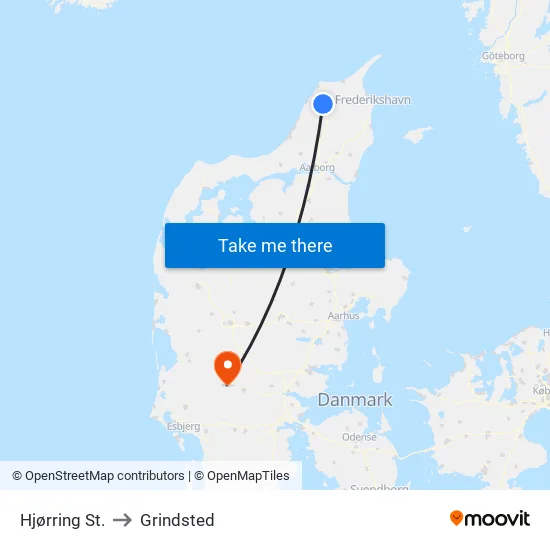 Hjørring St. to Grindsted map
