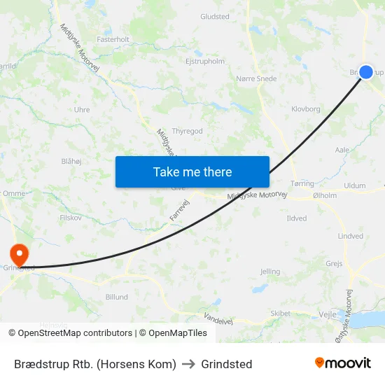 Brædstrup Rtb. (Horsens Kom) to Grindsted map