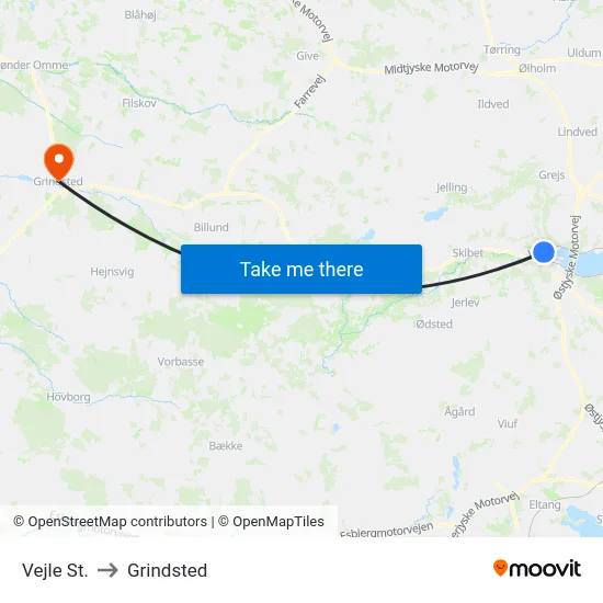 Vejle St. to Grindsted map