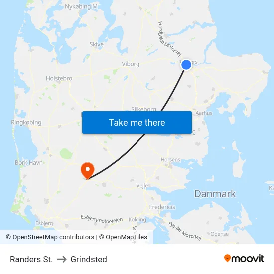Randers St. to Grindsted map