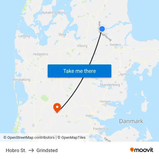 Hobro St. to Grindsted map