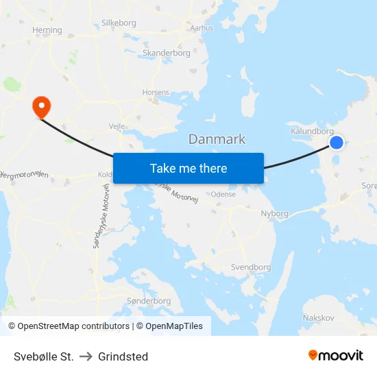 Svebølle St. to Grindsted map