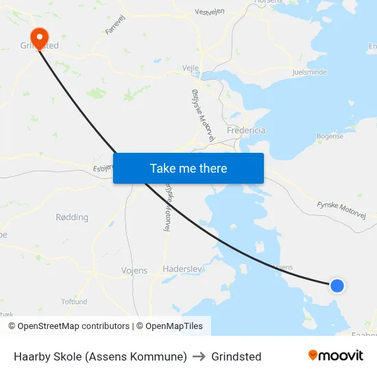 Haarby Skole (Assens Kommune) to Grindsted map