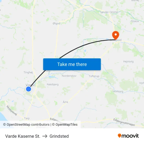 Varde Kaserne St. to Grindsted map