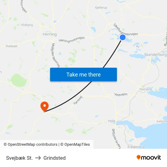 Svejbæk St. to Grindsted map