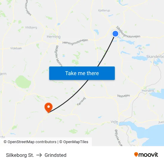 Silkeborg St. to Grindsted map