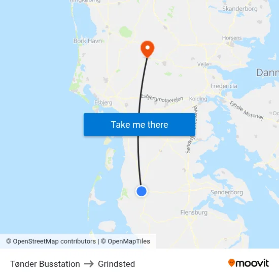 Tønder Busstation to Grindsted map