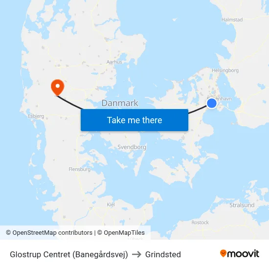 Glostrup Centret (Banegårdsvej) to Grindsted map