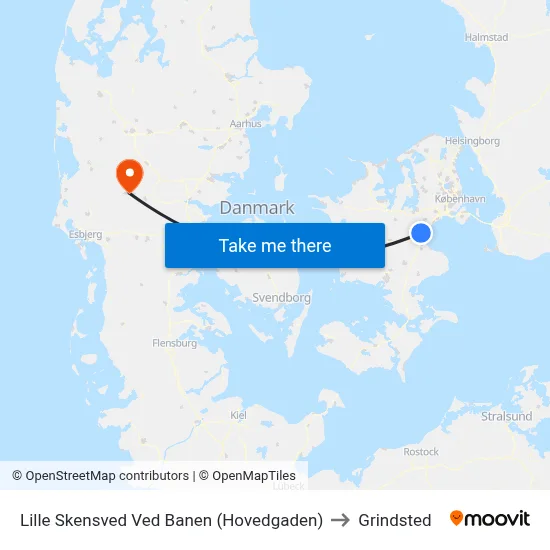 Lille Skensved Ved Banen (Hovedgaden) to Grindsted map