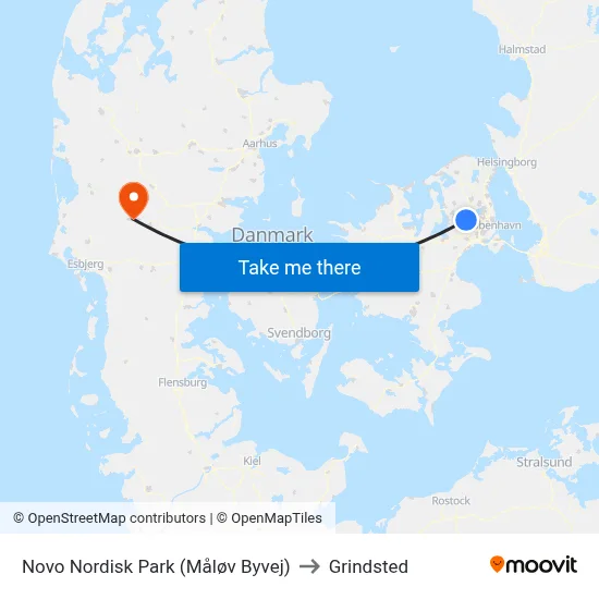 Novo Nordisk Park (Måløv Byvej) to Grindsted map