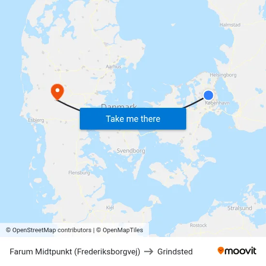 Farum Midtpunkt (Frederiksborgvej) to Grindsted map