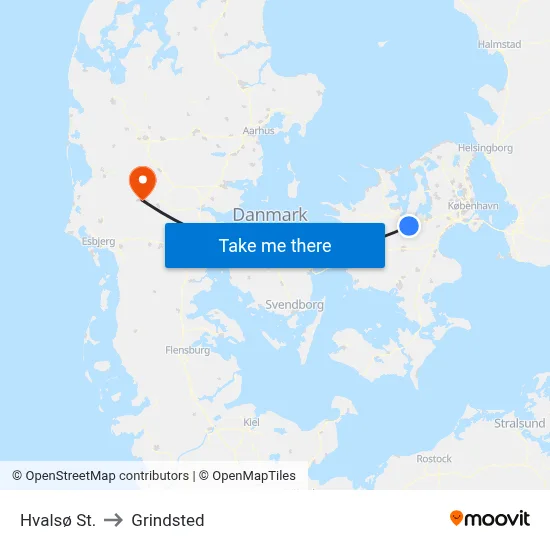 Hvalsø St. to Grindsted map