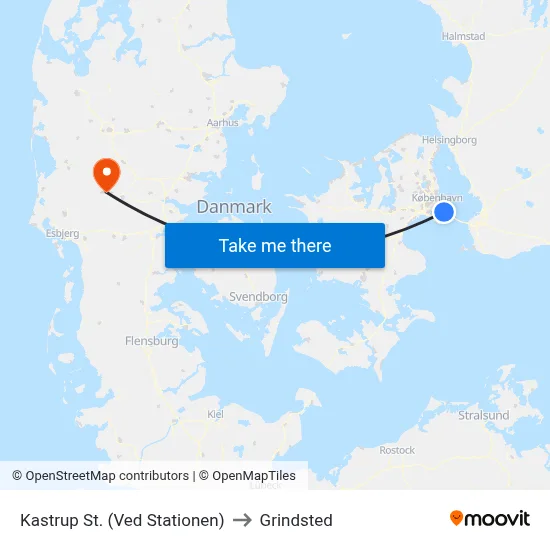 Kastrup St. (Ved Stationen) to Grindsted map