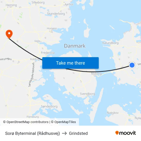 Sorø Byterminal (Rådhusvej) to Grindsted map