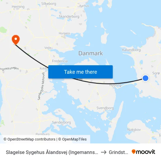 Slagelse Sygehus Ålandsvej (Ingemannsvej) to Grindsted map
