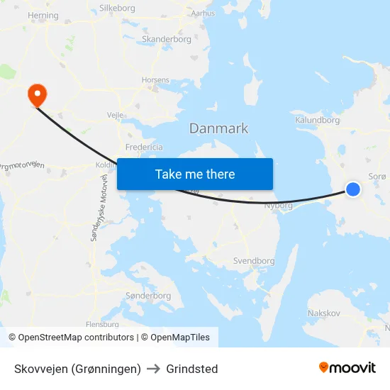 Skovvejen (Grønningen) to Grindsted map