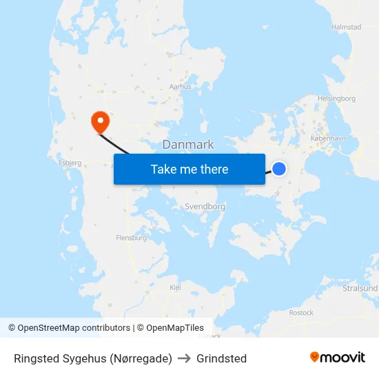 Ringsted Sygehus (Nørregade) to Grindsted map