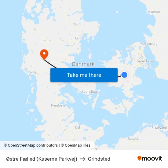 Østre Fælled (Kaserne Parkvej) to Grindsted map