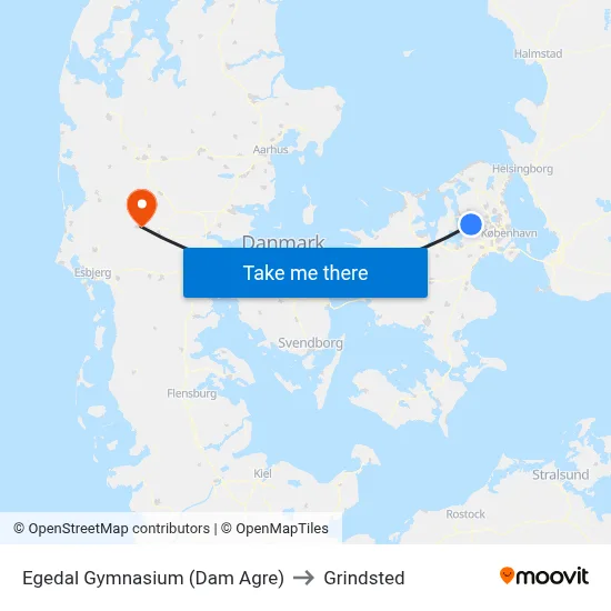 Egedal Gymnasium (Dam Agre) to Grindsted map
