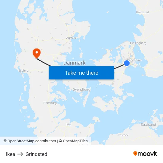 Ikea to Grindsted map