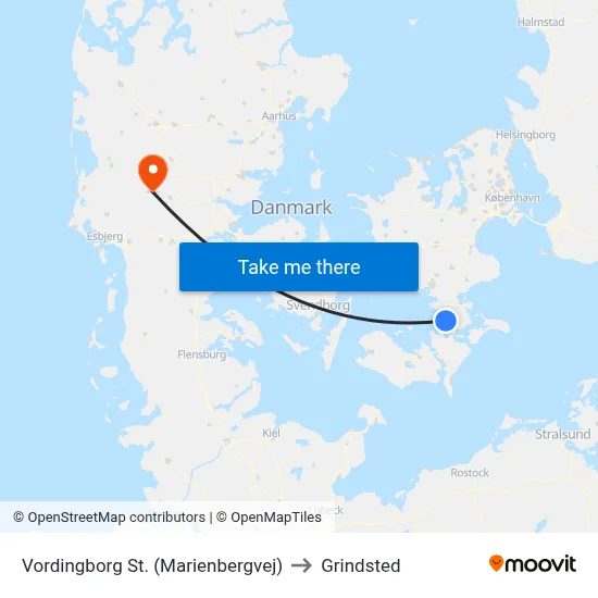 Vordingborg St. (Marienbergvej) to Grindsted map