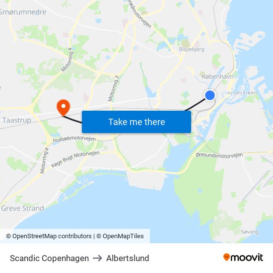 Scandic Copenhagen to Albertslund map