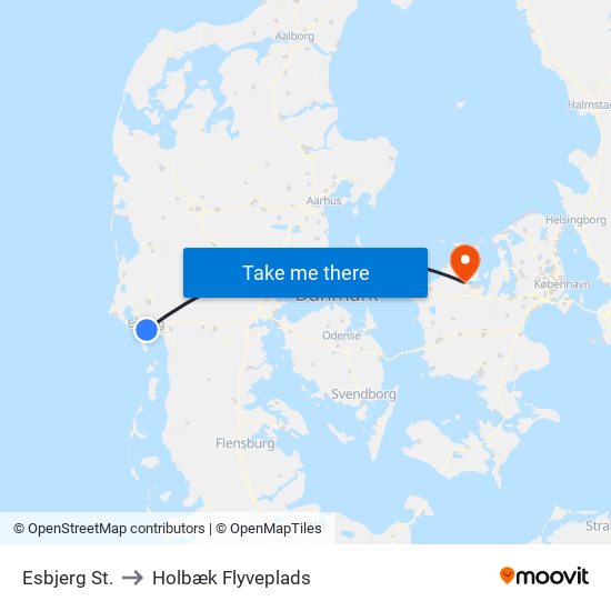Esbjerg St. to Holbæk Flyveplads map