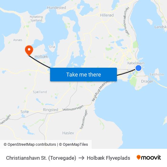 Christianshavn St. (Torvegade) to Holbæk Flyveplads map