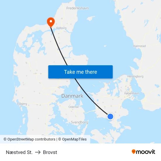Næstved St. to Brovst map