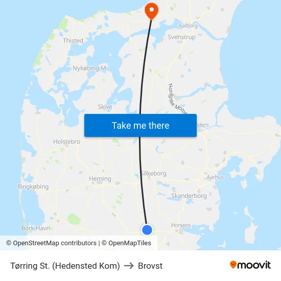 Tørring St. (Hedensted Kom) to Brovst map