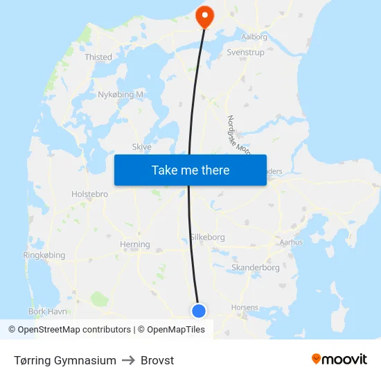 Tørring Gymnasium to Brovst map