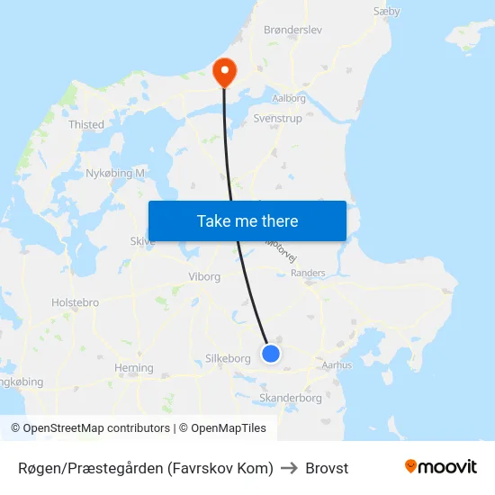 Røgen/Præstegården (Favrskov Kom) to Brovst map