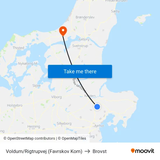 Voldum/Rigtrupvej (Favrskov Kom) to Brovst map