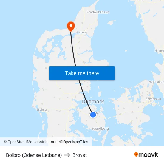 Bolbro (Odense Letbane) to Brovst map
