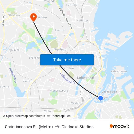 Christianshavn St. (Metro) to Gladsaxe Stadion map