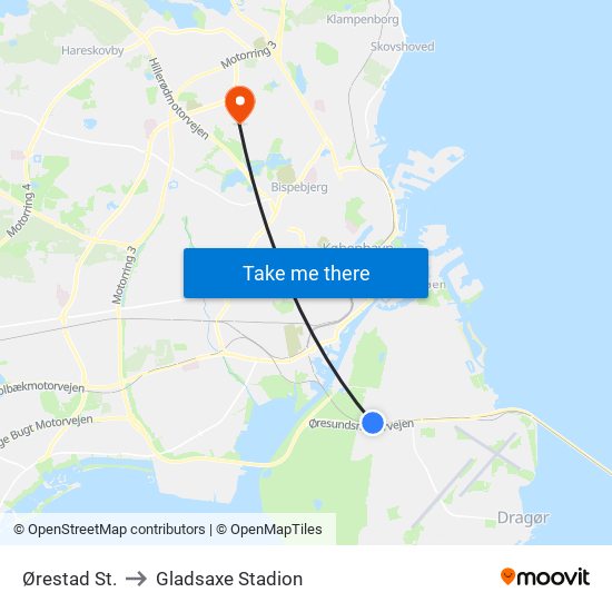 Ørestad St. to Gladsaxe Stadion map