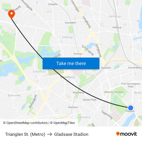 Trianglen St. (Metro) to Gladsaxe Stadion map