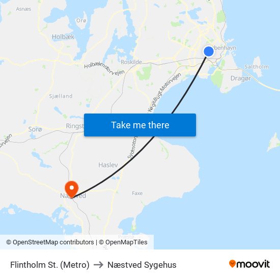 Flintholm St. (Metro) to Næstved Sygehus map