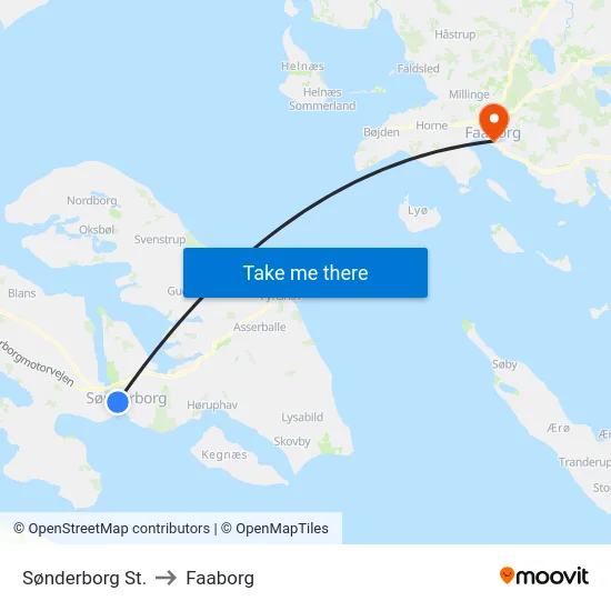 Sønderborg St. to Faaborg map