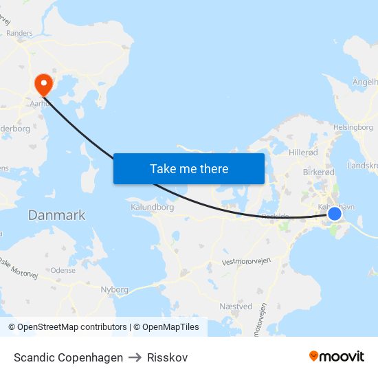 Scandic Copenhagen to Risskov map