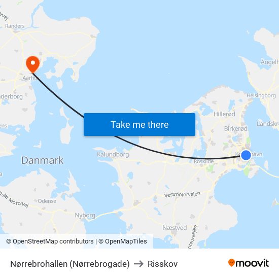 Nørrebrohallen (Nørrebrogade) to Risskov map